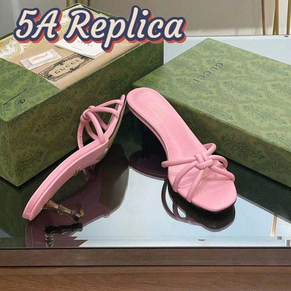 Replica Gucci Women GG Slide Sandal Bamboo Pink Leather Bamboo Low Heel 9