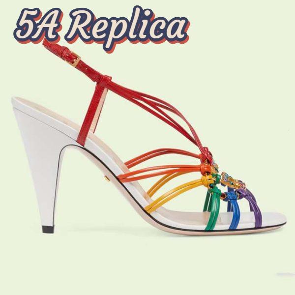 Replica Gucci Women GG Sandal Interlocking G White Multicolor Leather High 9 Cm Heel