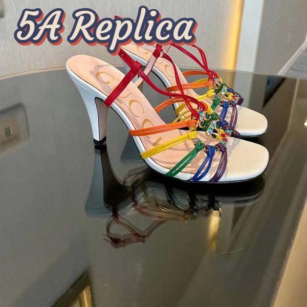 Replica Gucci Women GG Sandal Interlocking G White Multicolor Leather High 9 Cm Heel 3