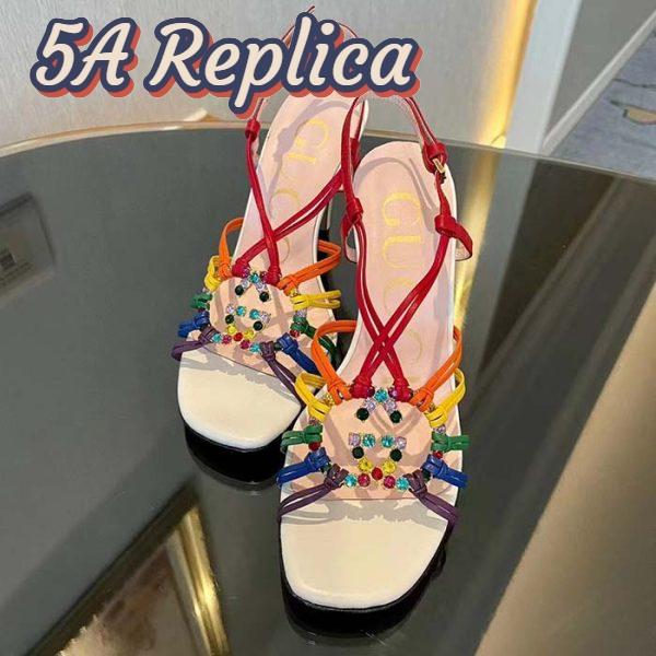 Replica Gucci Women GG Sandal Interlocking G White Multicolor Leather High 9 Cm Heel 4