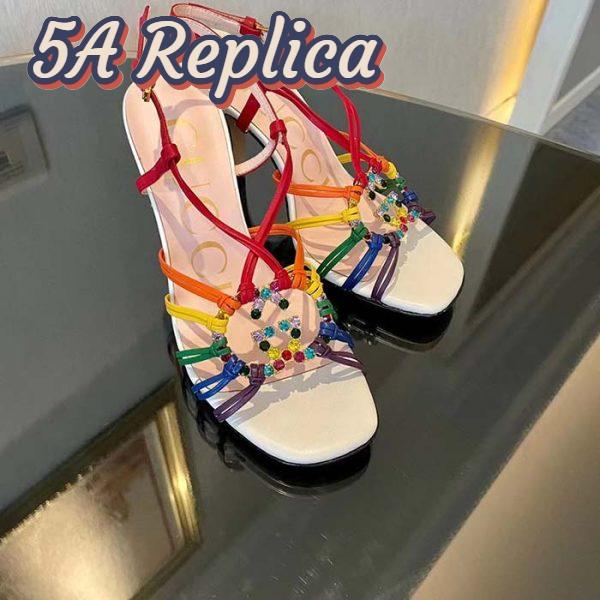 Replica Gucci Women GG Sandal Interlocking G White Multicolor Leather High 9 Cm Heel 5