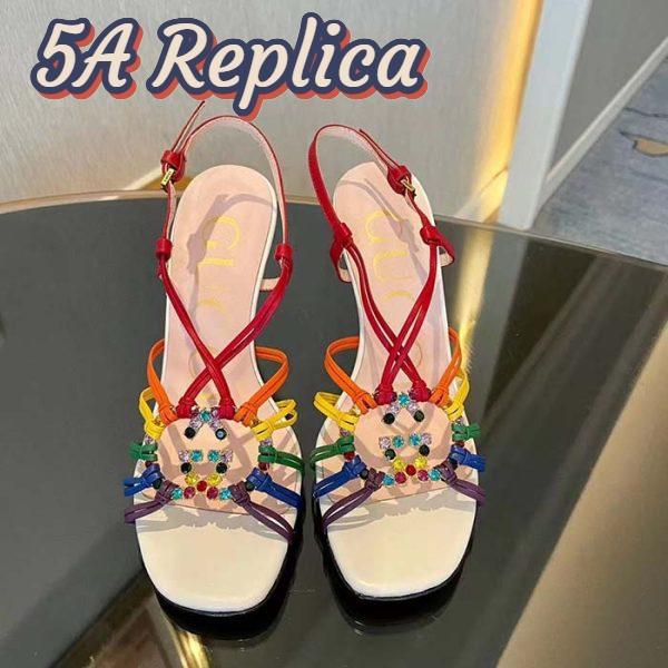 Replica Gucci Women GG Sandal Interlocking G White Multicolor Leather High 9 Cm Heel 6
