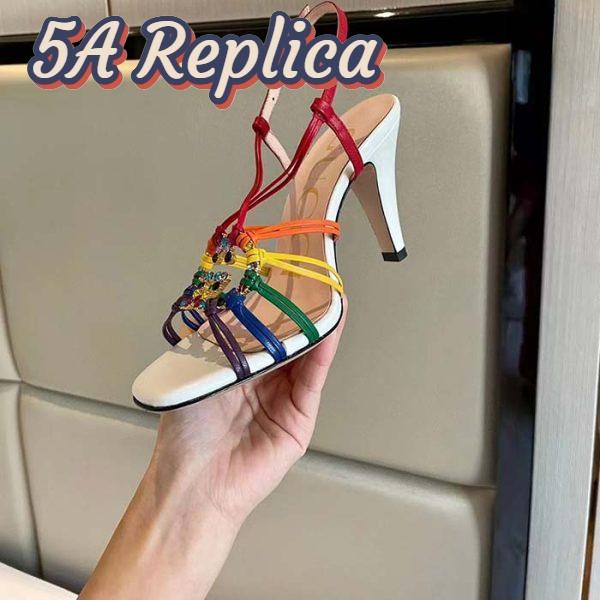 Replica Gucci Women GG Sandal Interlocking G White Multicolor Leather High 9 Cm Heel 10