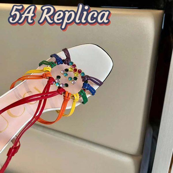 Replica Gucci Women GG Sandal Interlocking G White Multicolor Leather High 9 Cm Heel 11