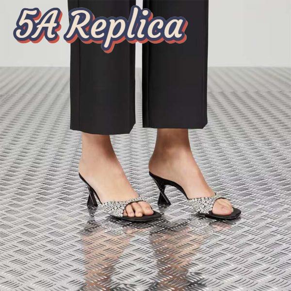 Replica Gucci Women GG Slide Sandal Crystals Black Silk Satin Mid 6 CM Heel 12