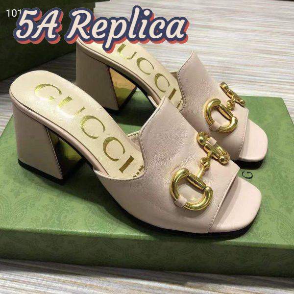 Replica Gucci Women GG Slide Sandal Horsebit Pink Leather Mid 7.6 Cm Heel 3