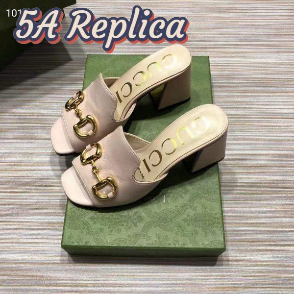 Replica Gucci Women GG Slide Sandal Horsebit Pink Leather Mid 7.6 Cm Heel 6