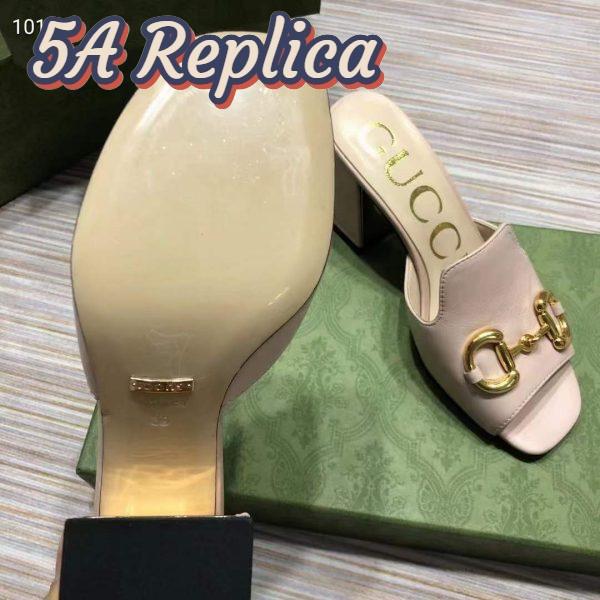 Replica Gucci Women GG Slide Sandal Horsebit Pink Leather Mid 7.6 Cm Heel 11