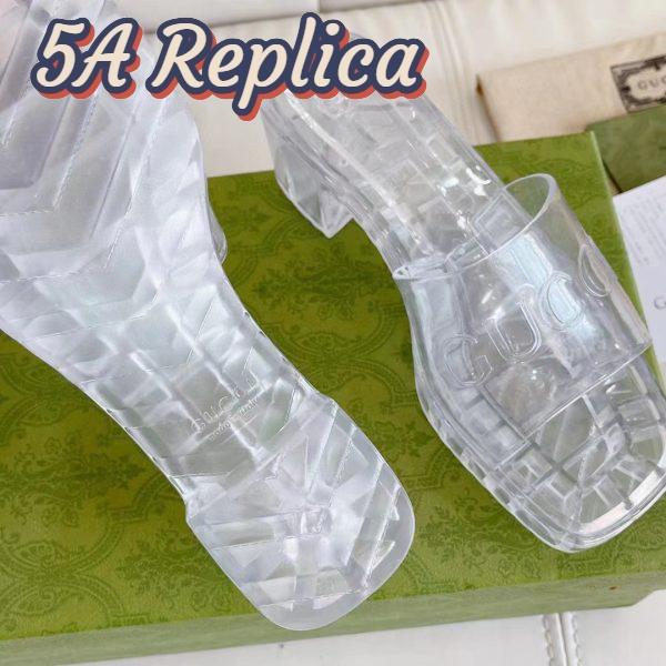 Replica Gucci Women GG Slide Sandal Logo White Transparent Rubber 6 Cm Heel 3
