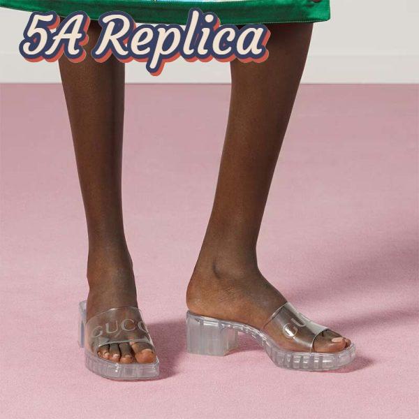 Replica Gucci Women GG Slide Sandal Logo White Transparent Rubber 6 Cm Heel 4