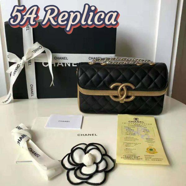 Replica Chanel Women Small Flap Bag in Metallic Lambskin Leather-Black 3