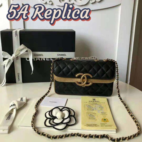 Replica Chanel Women Small Flap Bag in Metallic Lambskin Leather-Black 4