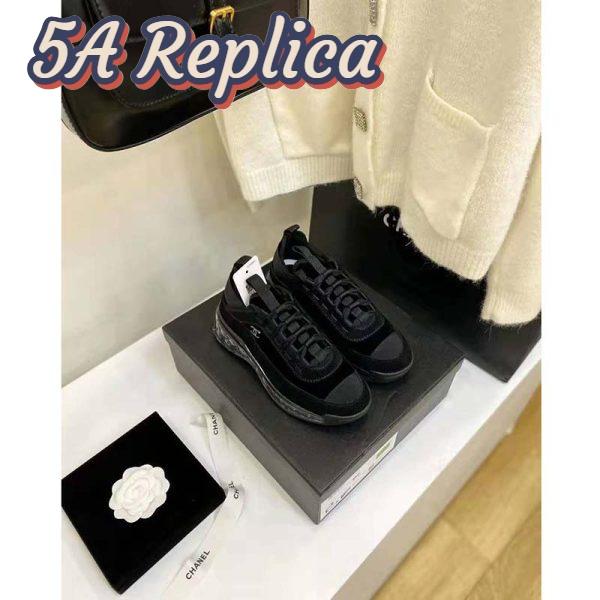 Replica Chanel Women Sneakers Suede Calfskin Velvet & Grosgrain Black 5