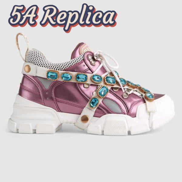 Replica Gucci Unisex Flashtrek Sneaker with Removable Crystals in Pink Metallic Leather 5.6 cm Heel