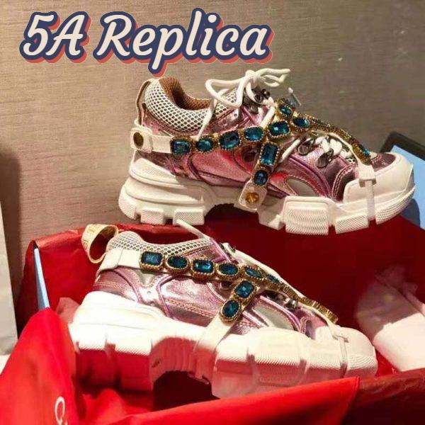 Replica Gucci Unisex Flashtrek Sneaker with Removable Crystals in Pink Metallic Leather 5.6 cm Heel 3