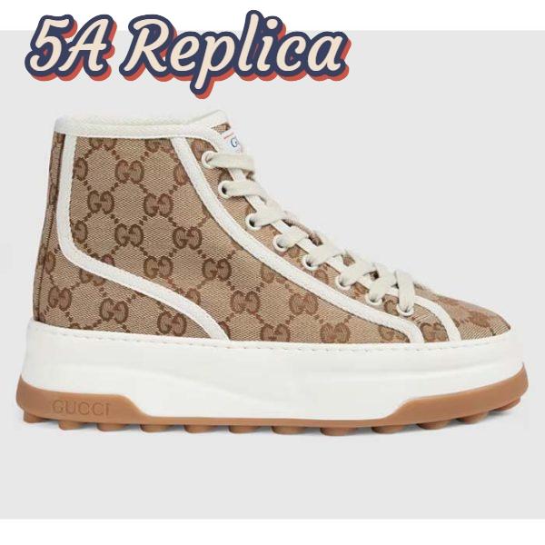 Replica Gucci Unisex GG High Top Sneaker Beige Ebony Original GG Canvas Flat Interlocking G 2