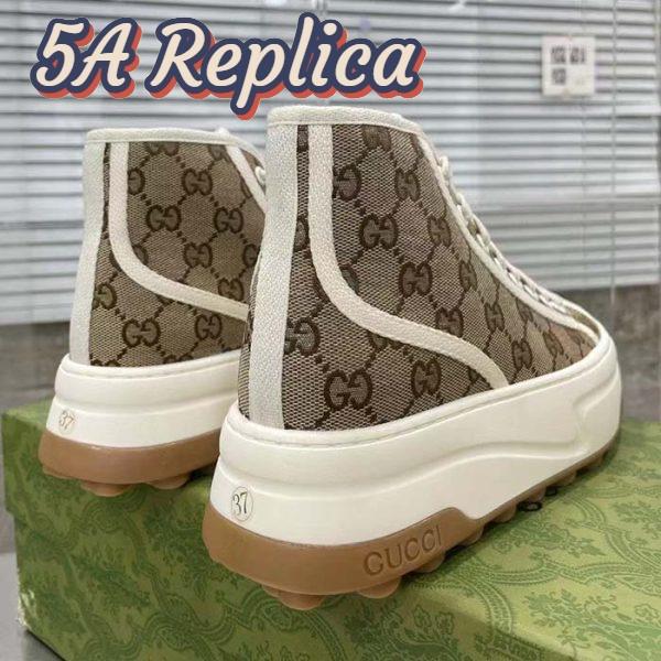 Replica Gucci Unisex GG High Top Sneaker Beige Ebony Original GG Canvas Flat Interlocking G 8