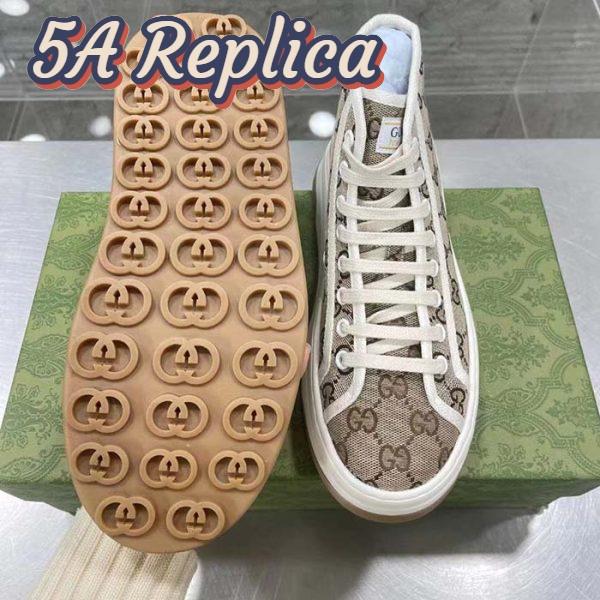 Replica Gucci Unisex GG High Top Sneaker Beige Ebony Original GG Canvas Flat Interlocking G 9