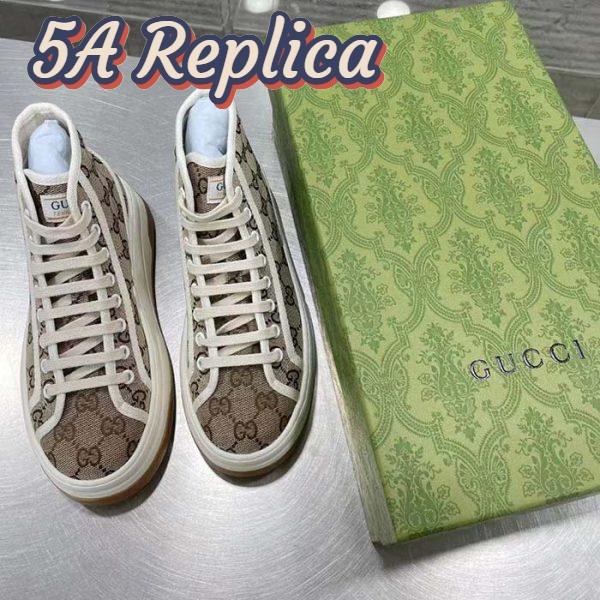 Replica Gucci Unisex GG High Top Sneaker Beige Ebony Original GG Canvas Flat Interlocking G 10