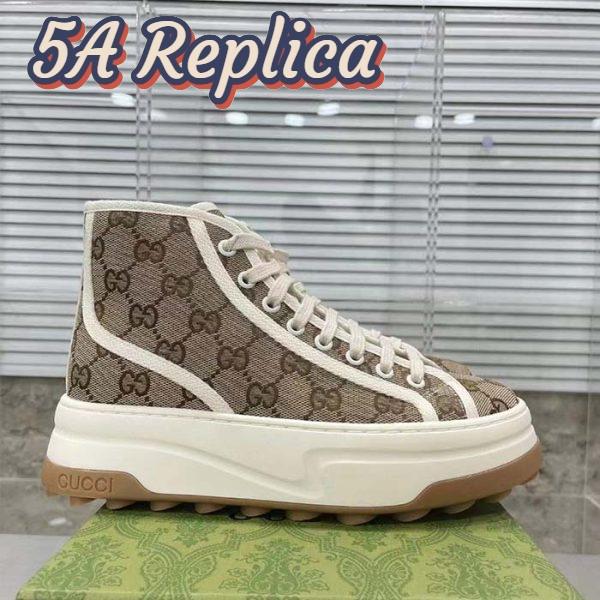 Replica Gucci Unisex GG High Top Sneaker Beige Ebony Original GG Canvas Flat Interlocking G 11