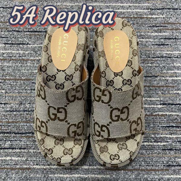 Replica Gucci Women Platform Slide Sandal Camel Ebony Maxi GG Canvas High Heel 10 Cm 4