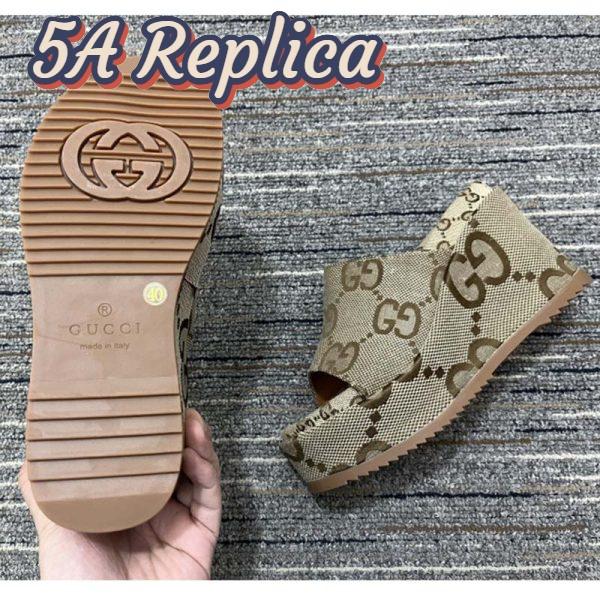 Replica Gucci Women Platform Slide Sandal Camel Ebony Maxi GG Canvas High Heel 10 Cm 10
