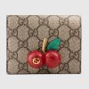 Replica Gucci Unisex GG Supreme Card Case Wallet Cherries Canvas Five Card Slots