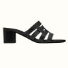 Replica Hermes Women Amica Sandal Calfskin Two Intertwined Initials Straight Cut Edges-Black