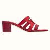Replica Hermes Women Amica Sandal Calfskin Two Intertwined Initials Straight Cut Edges-Red