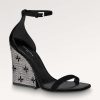 Replica Louis Vuitton LV Women Appeal Wedge Sandal Black Suede Baby Goat Leather Strass