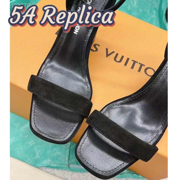 Replica Louis Vuitton LV Women Appeal Wedge Sandal Black Suede Baby Goat Leather Strass 9
