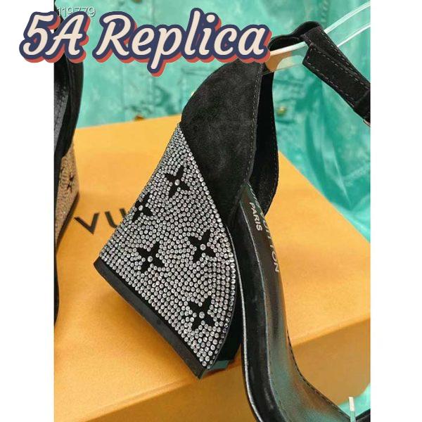 Replica Louis Vuitton LV Women Appeal Wedge Sandal Black Suede Baby Goat Leather Strass 10