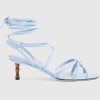 Replica Gucci Women GG Strappy Sandal Bamboo Pastel Blue Leather Bamboo Low Heel
