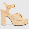 Replica Gucci Women Horsebit Platform Sandal Natural GG Raffia High 12 CM Heel