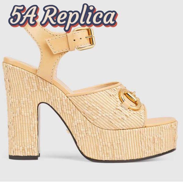 Replica Gucci Women Horsebit Platform Sandal Natural GG Raffia High 12 CM Heel 2
