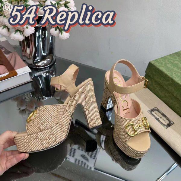 Replica Gucci Women Horsebit Platform Sandal Natural GG Raffia High 12 CM Heel 11