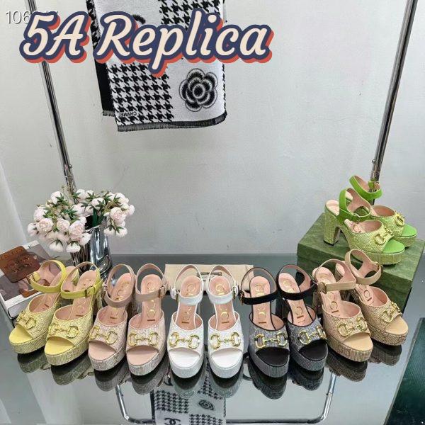 Replica Gucci Women Horsebit Platform Sandal Natural GG Raffia High 12 CM Heel 12