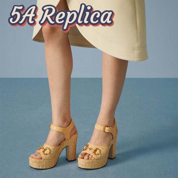 Replica Gucci Women Horsebit Platform Sandal Natural GG Raffia High 12 CM Heel 13