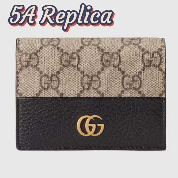 Replica Gucci Unisex GG Marmont Card Case Wallet Black Double G Beige Ebony Supreme Canvas 2
