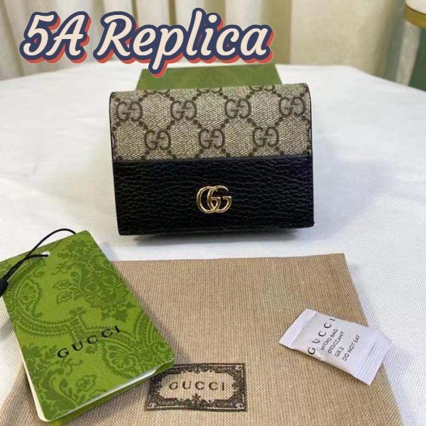 Replica Gucci Unisex GG Marmont Card Case Wallet Black Double G Beige Ebony Supreme Canvas 3