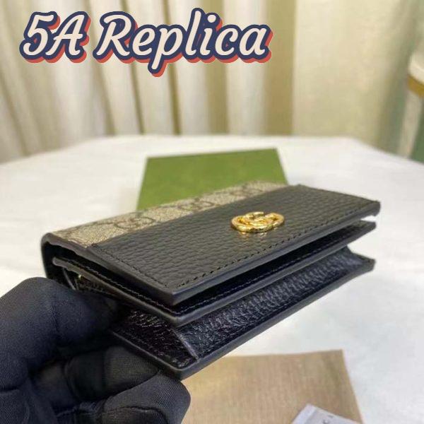 Replica Gucci Unisex GG Marmont Card Case Wallet Black Double G Beige Ebony Supreme Canvas 8