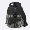 Replica Dior Unisex CD Mini Gallop Sling Bag Beige Black Oblique Jacquard Black Grained Calfskin