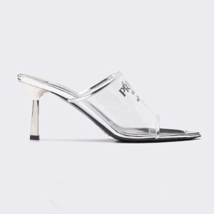 Replica Prada Women Logo-print Plexiglas High-Heel Slides in 75mm Heel Height 2