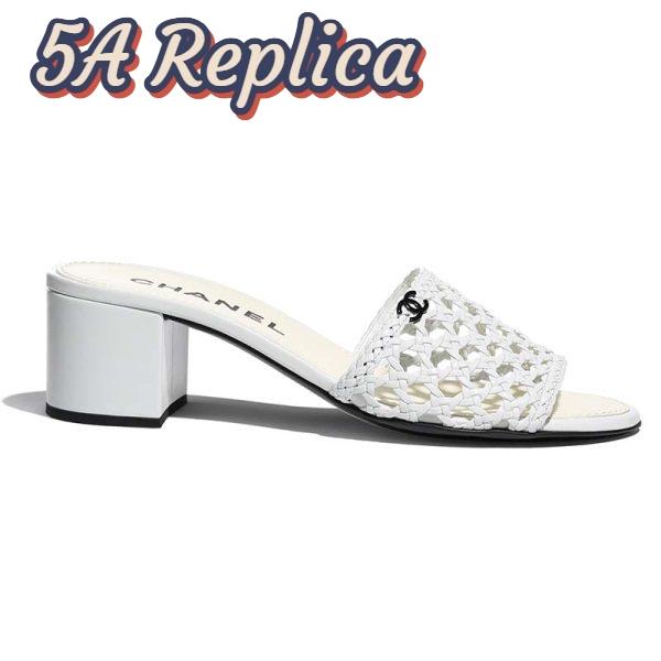 Replica Chanel Women Mules Shiny Braided Goatskin White 4.5 cm Heel