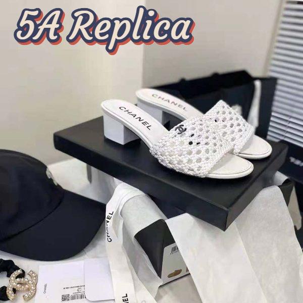 Replica Chanel Women Mules Shiny Braided Goatskin White 4.5 cm Heel 3