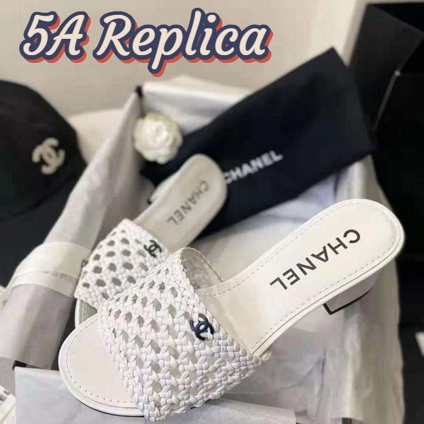 Replica Chanel Women Mules Shiny Braided Goatskin White 4.5 cm Heel 5