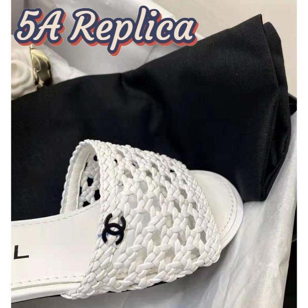 Replica Chanel Women Mules Shiny Braided Goatskin White 4.5 cm Heel 6