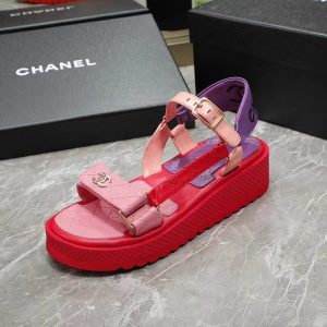 Replica Chanel Women Open Toe Sandal in Calfskin Leather Purple Pink 2