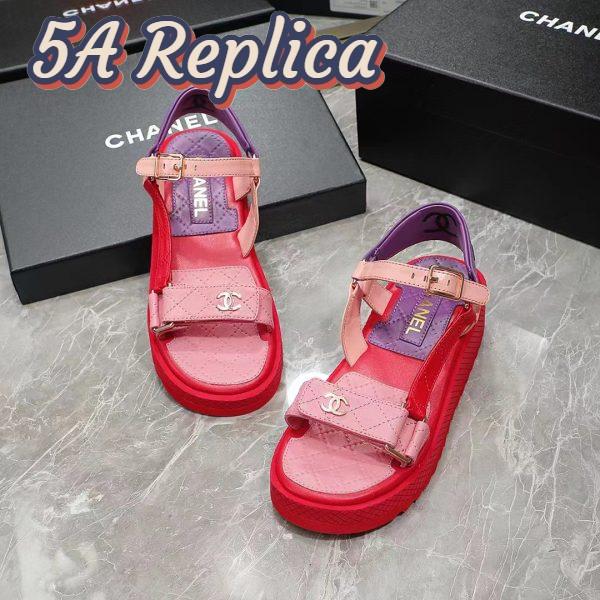 Replica Chanel Women Open Toe Sandal in Calfskin Leather Purple Pink 3