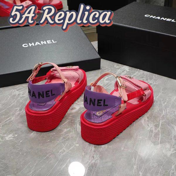 Replica Chanel Women Open Toe Sandal in Calfskin Leather Purple Pink 4